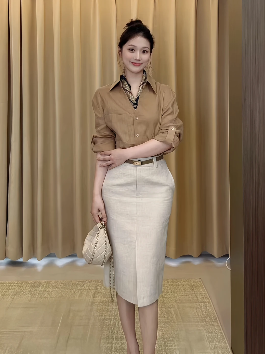 Casual Linen Shirt Set Women Summer 2026 New Loose Slimming Blouse Half Skirt Two Piece Set Breathable Long Sleeve Button up