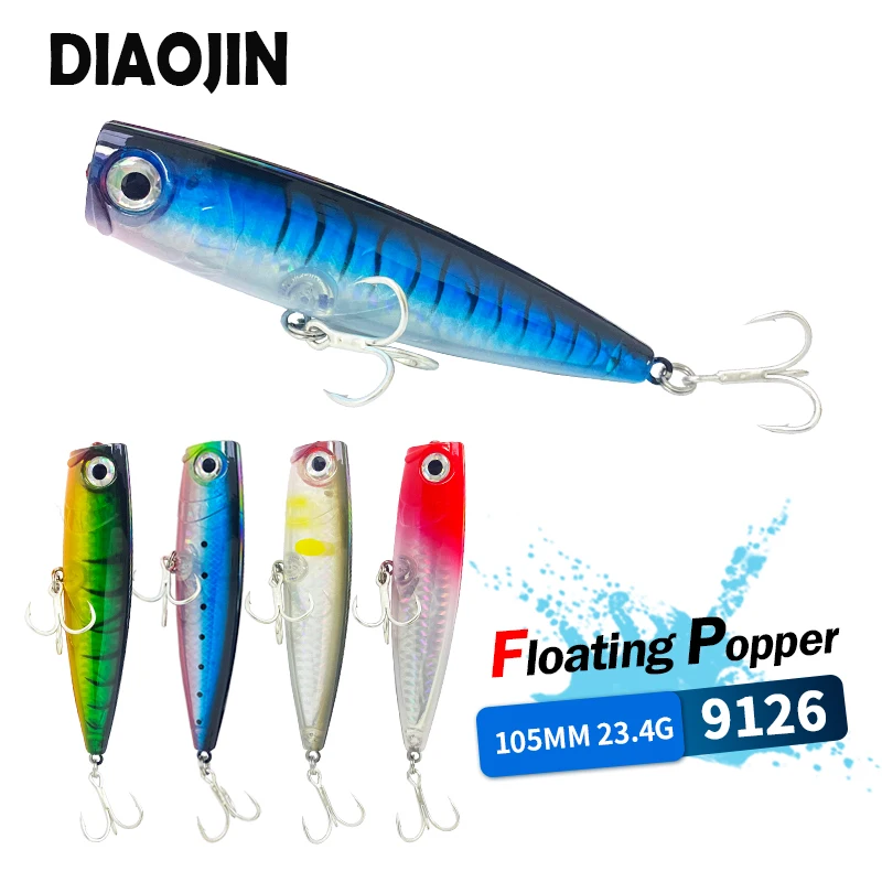 3D Inshore Popper Fishing Lures and Baits 105mm 23.4g Saltwater Trolling leurres de Surface Topwater Casting Popper Lure