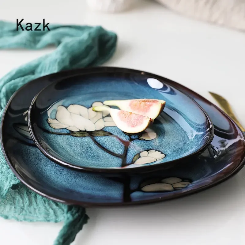 Creative Magnolia Ceramic Plate Modern Art Irregular Western Food Steak Dinner Plate Table Tableware Snack Salad Dish Dishes