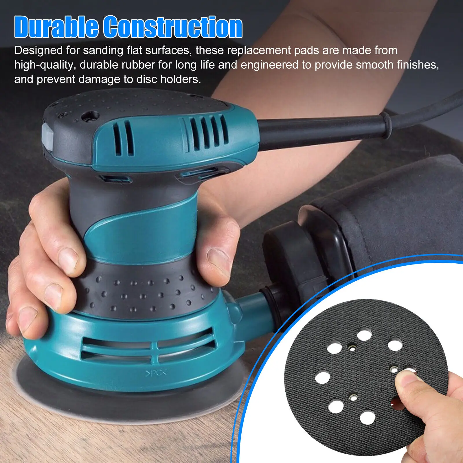 5 Inch 8-Hole Hook & Loop Sander Pad Replacement for Makita BO5010/K BO5030 Porter Cable 390 Hitachi SV13YA Rubber Sanding Disc