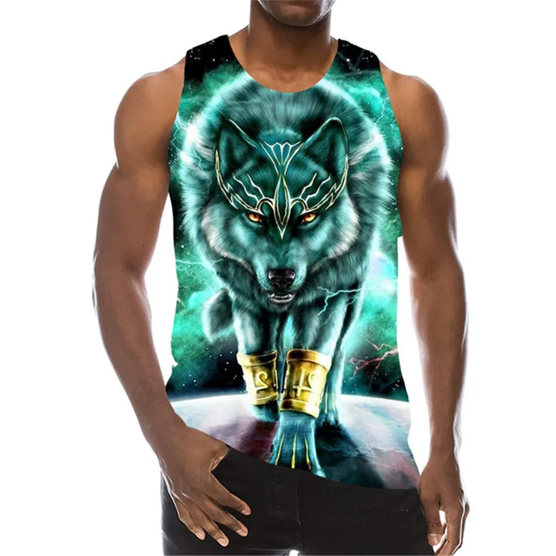 Sleeveless Animal Tank 3D Print Wolf Pattern Streetwear Tops Gradient Loose Casual Oversized Vest Round-Neck 6XL Plus Size Top