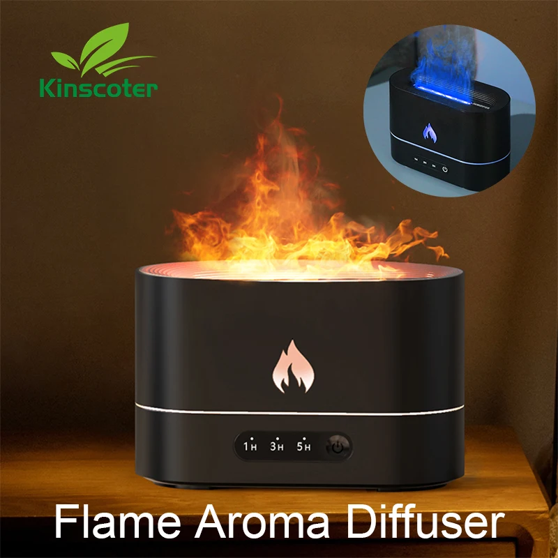 KINSCOTER 250ml Flame Humidifier 1/3/5H USB Smart Timing LED Electric  Aroma Diffuser Simulation Fire Night Lamp