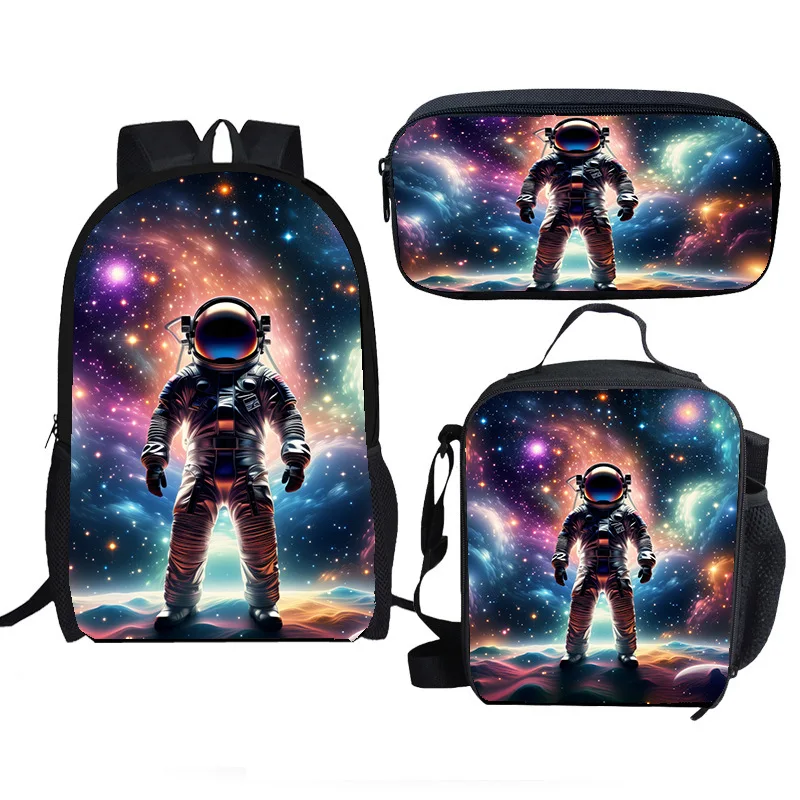 الكرتون شعبية الجدة مضحك رائد الفضاء 3D طباعة 3 قطعة/المجموعة طالب الحقائب المدرسية كمبيوتر محمول Daypack حقيبة الظهر حقيبة الغداء مقلمة #4