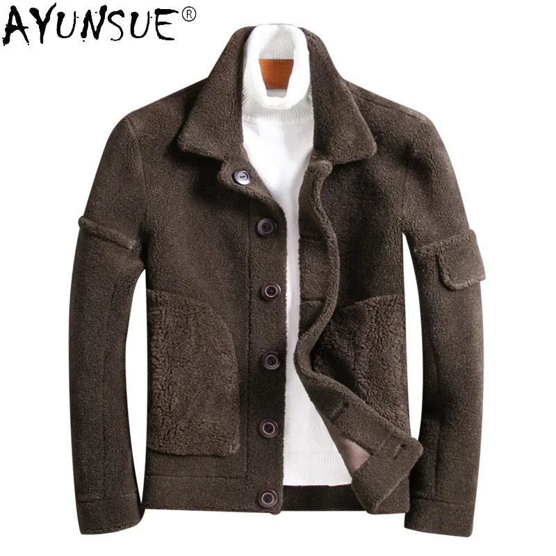 AYUNSUN Winter Men Jacket Faux Wool Coat Man Clothing Fashion Male 5XL Clothes Double-sided Wear Coat Ropa Hombre LXR352
