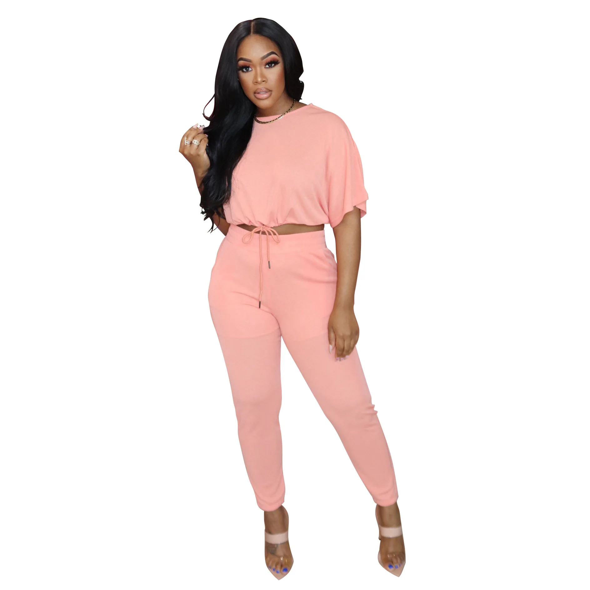 

African Clothes Women 2 Piece Set Crop Tops And Pant Suit Summer New Fashion Solid Casual Tracksuit Set African Clothing Outfits