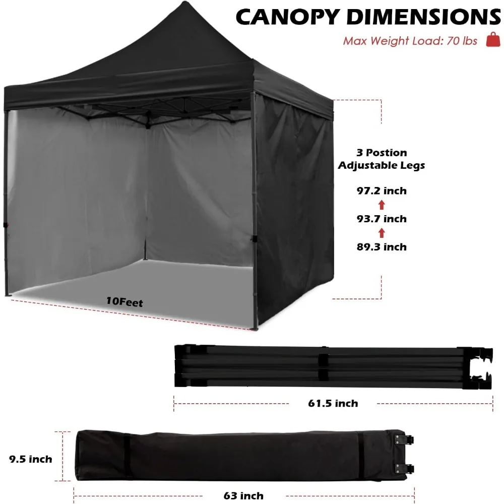 Imagem -04 - Pop up Comercial Canopy Tent com Paredes Laterais Sombra Instantânea Bonus Upgrade Roller Bolsa Bolsas de Peso Estacas e Cordas 10x10