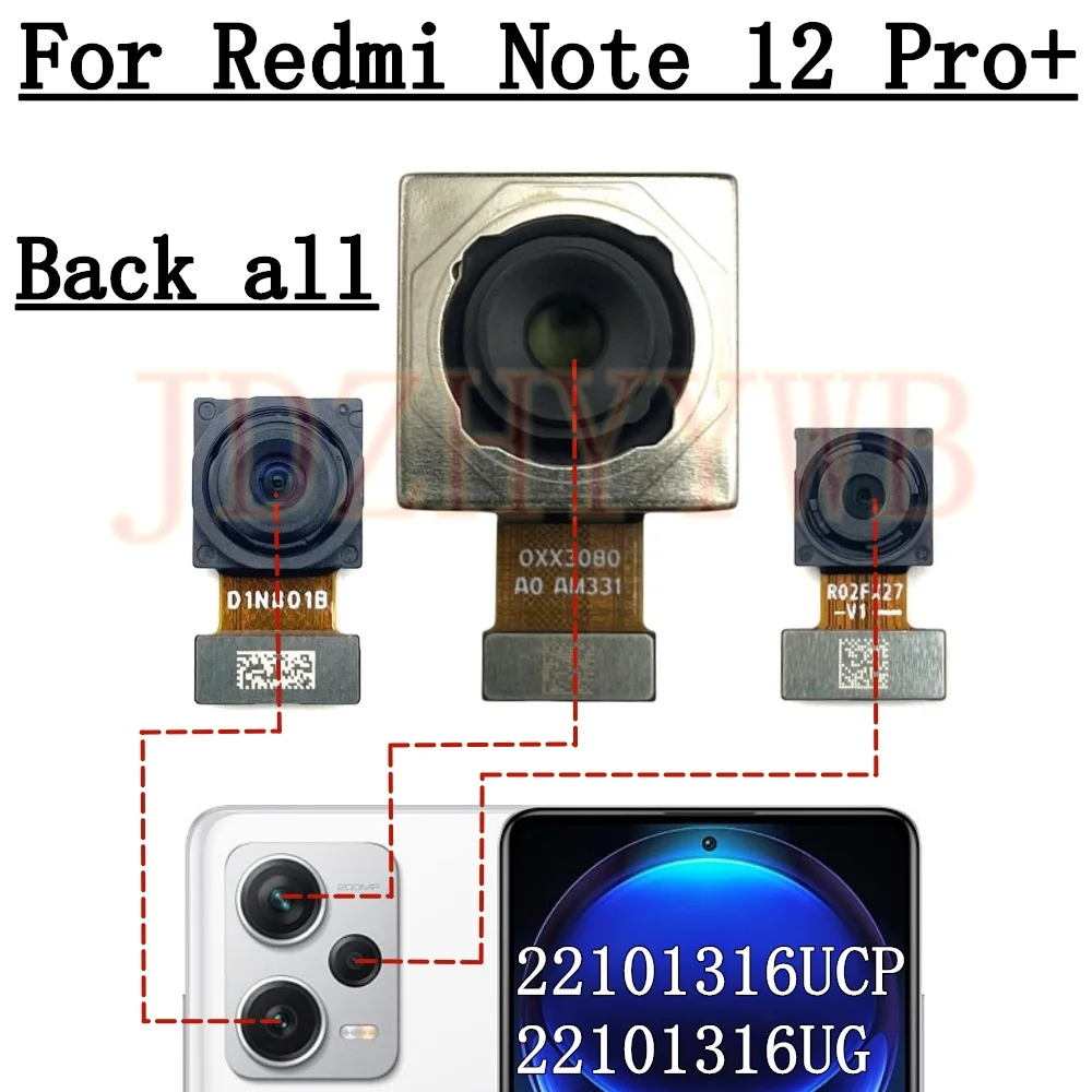 Rear Front Camera For Xiaomi Redmi Note 12 Pro+Plus 5G Frontal Selfie Facing Main Wide Back Camera Module Flex Cable Replacement