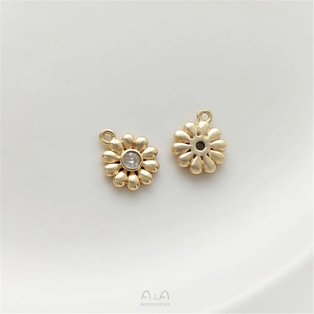 

14K Bag Gold Color-protected Zircon Small Daisy Tulip Rose Small Flower Pendant Handmade Earrings Bracelet Pendant