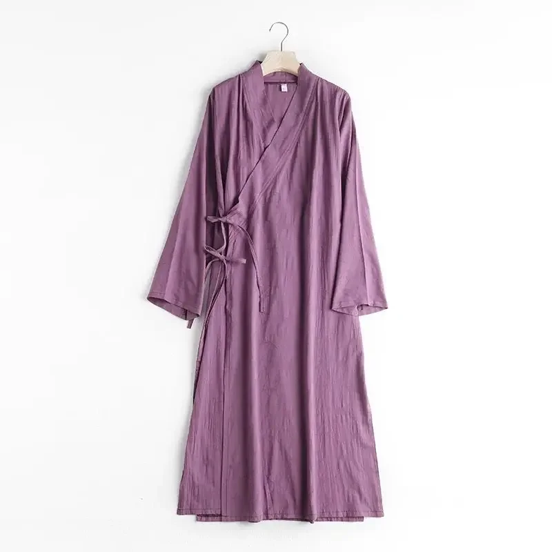 

Chinese Style Tie-up Collar Cotton Linen Hanfu Robe Women Tea Zen Purple Black White Red Hanfu Universal Spring Robe Clothing