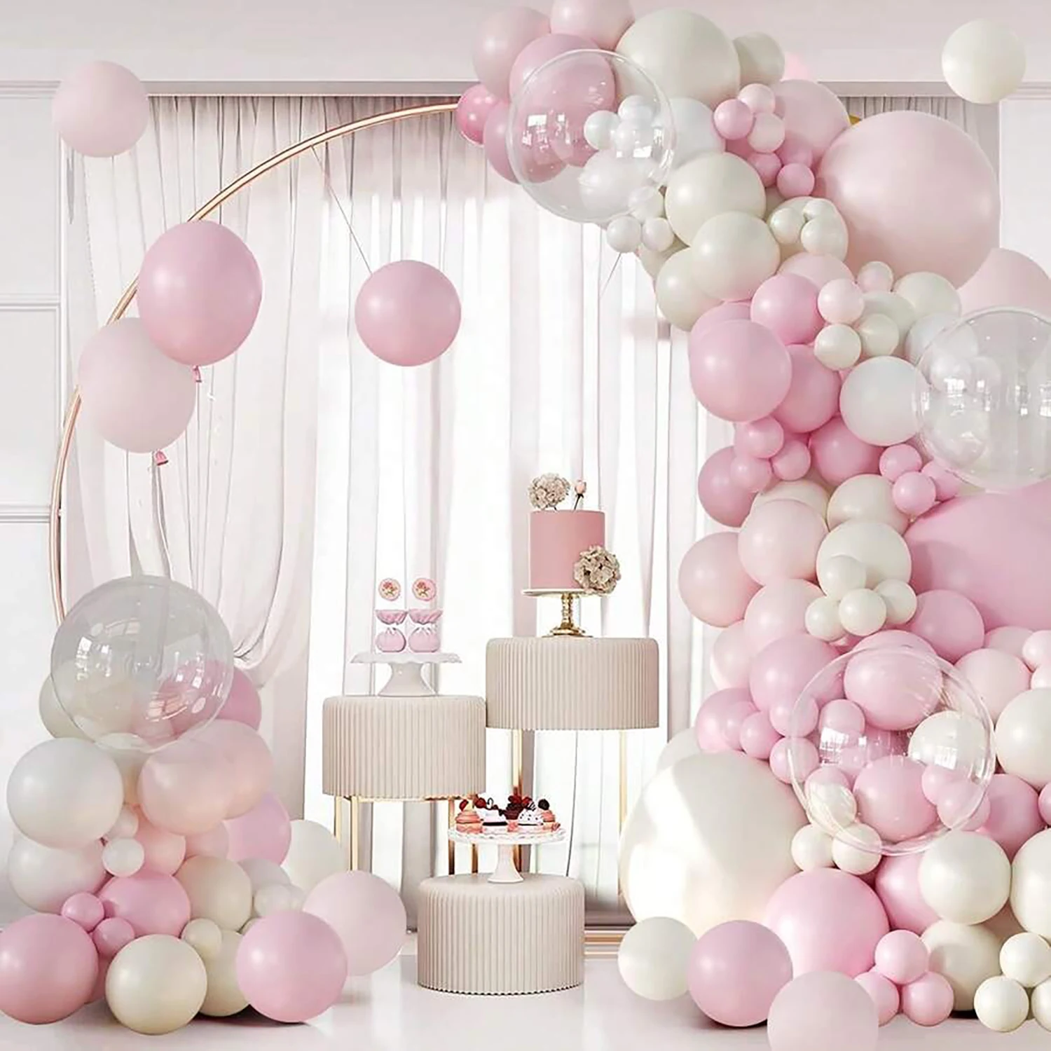 131PCS pink and white latex balloon garland set, suitable for wedding season, birthdays, popular parties, and bridal showers