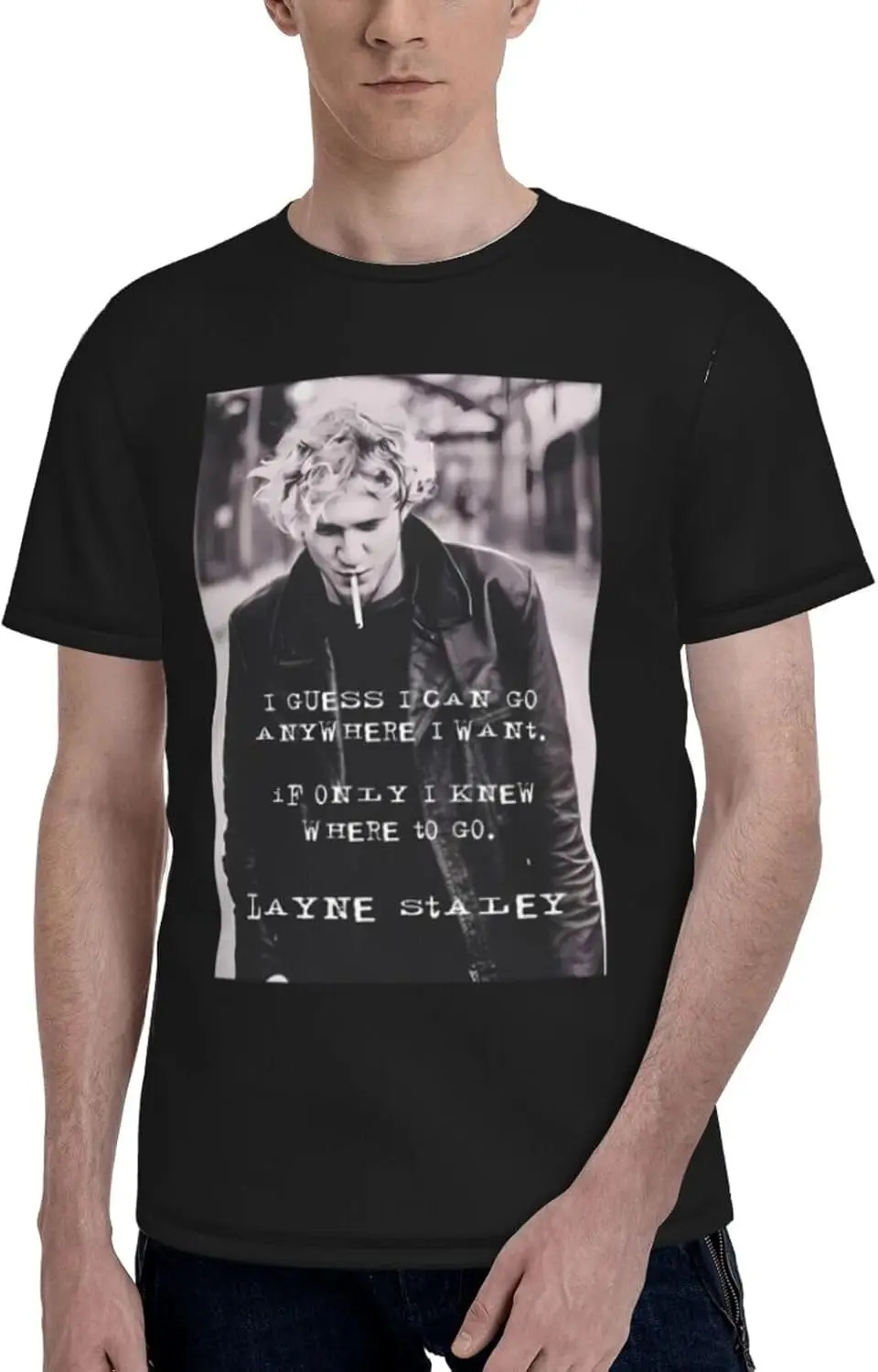 Layne Music Staley Shirt Men's Design Breathable Pattern Short Sleeve T Shirt Casual Classic Top Tees Black