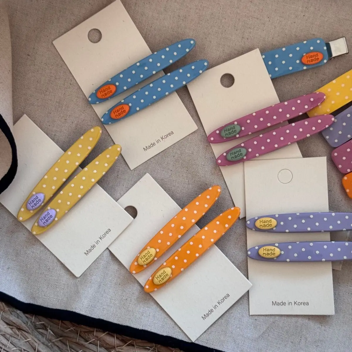 Premium Resin Hair Clip Sweet Contrast Color Polka Dot Korean Style for Side Bangs Flyaway Hair Kids Cute Adorable