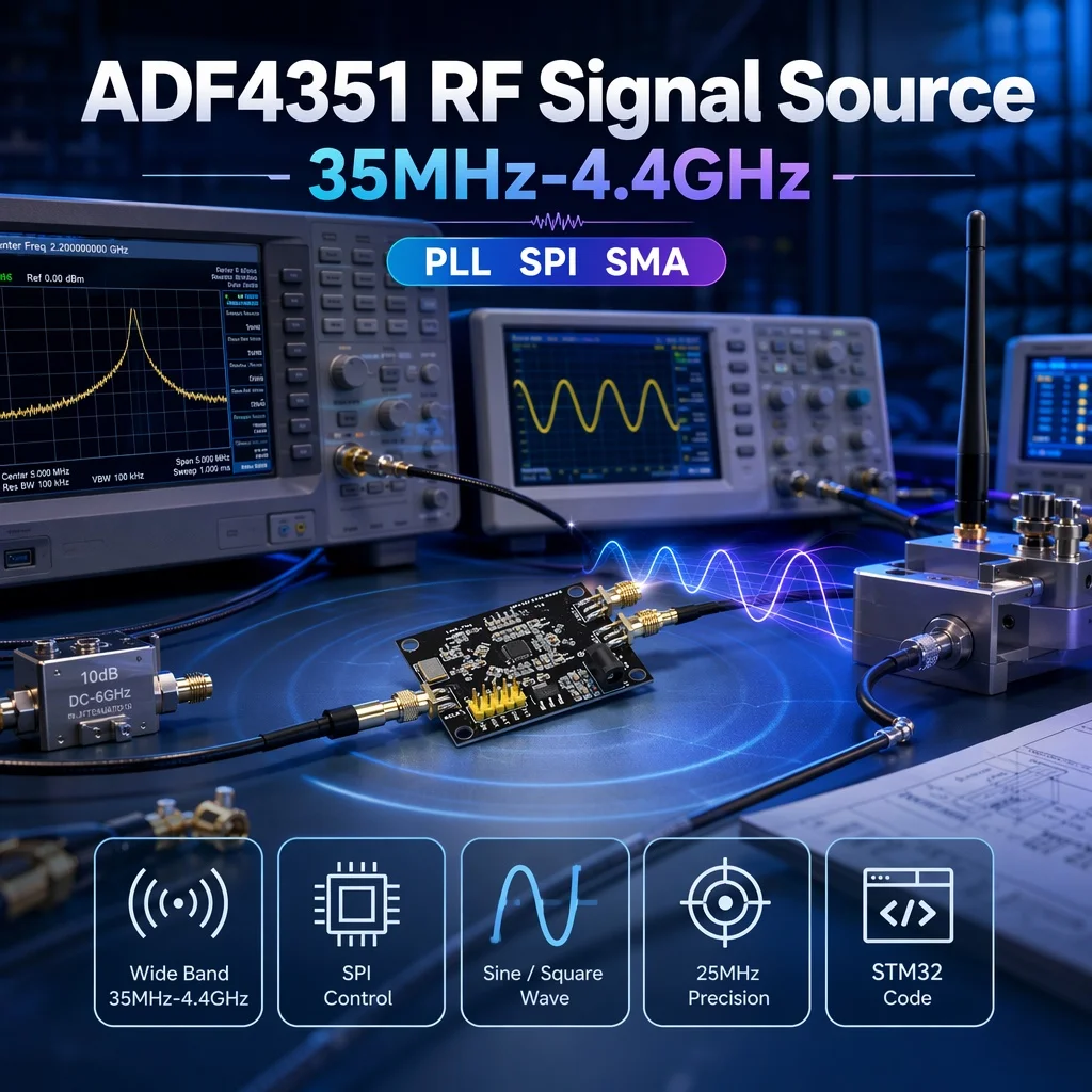 ADF4351 RF Signal Source 35MHz-4.4GHz PLL Synthesizer 3-Wire SPI Sweep Hop Generator SMA RF Module