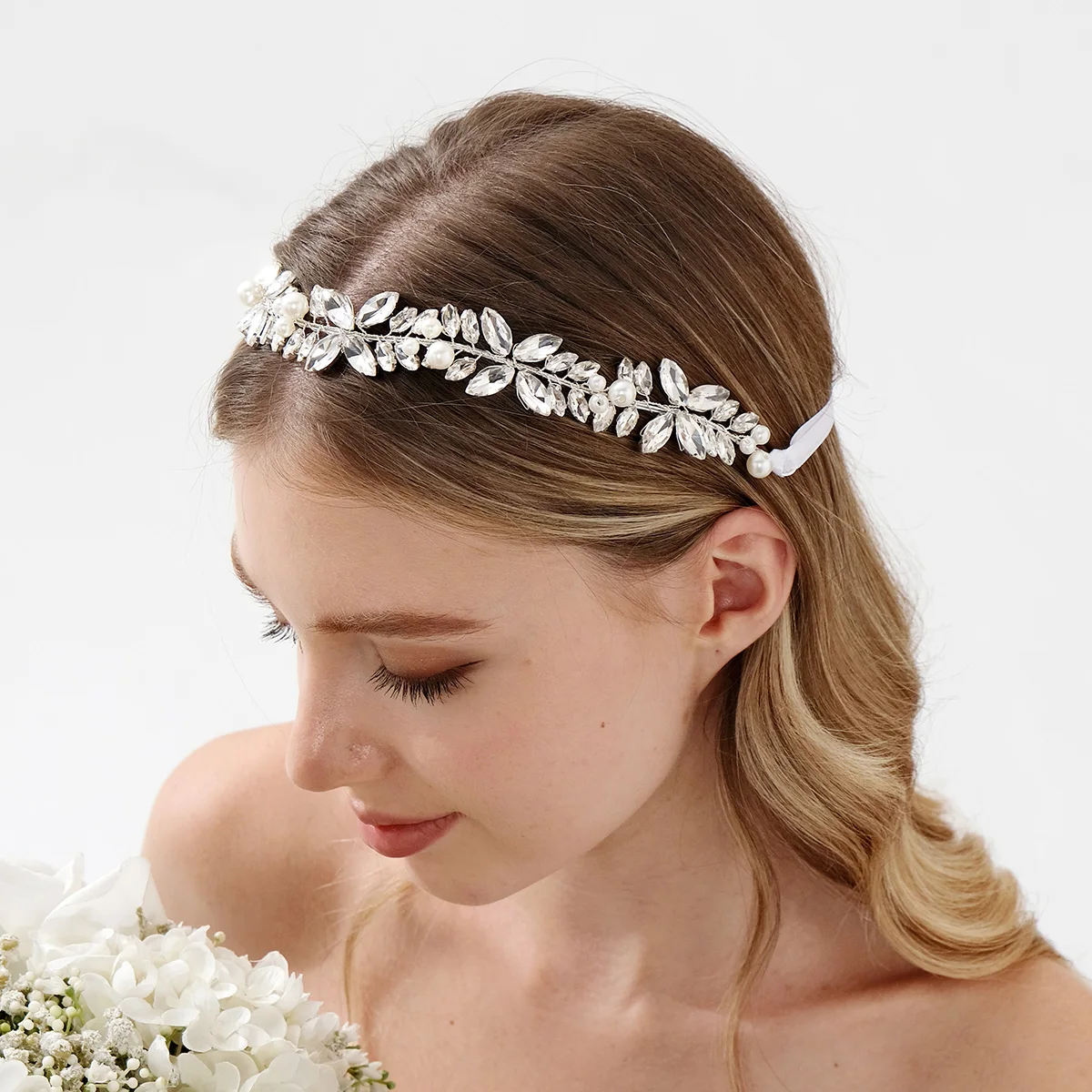 

Sliver Crystal Elegant Bride Wedding Hair Band Fashion Party Dress Up Pearl Headband For Women Hair Accessories as Gifts