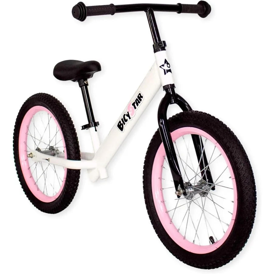 Bicicleta de equilíbrio de 16 polegadas para 5-8 anos, sem pedais, pneus de ar, apoio para os pés, altura ajustável para meninos e meninas grandes