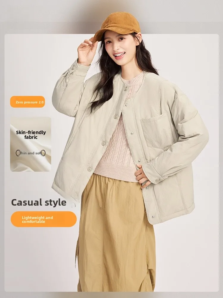 

Snow Flying Spring Women's Short round Neck Chinese Style down Jacket Barn Wind Nylon Commute Style Simple Daily Wear