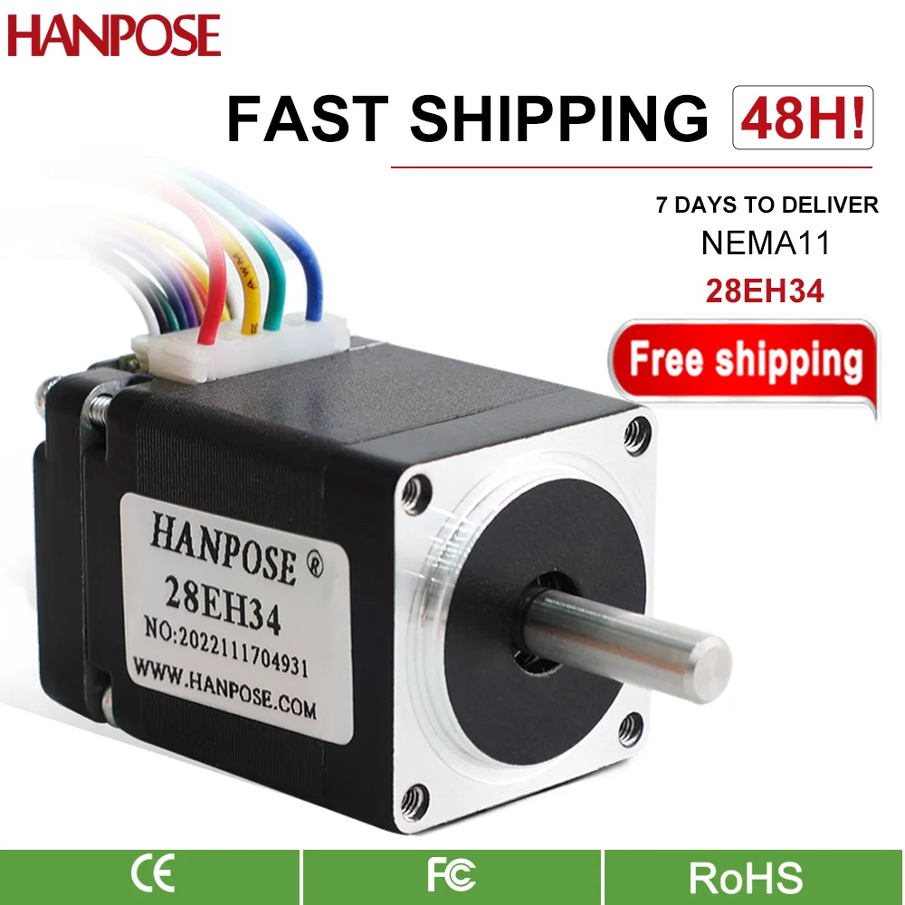 

HANPOSE Nema11 mini Stepper Motor 28EH34 1.0A 1.8 Degree 0.1N.M 34mm For 3D Printer Monitor Equipment 28 closed loop motor