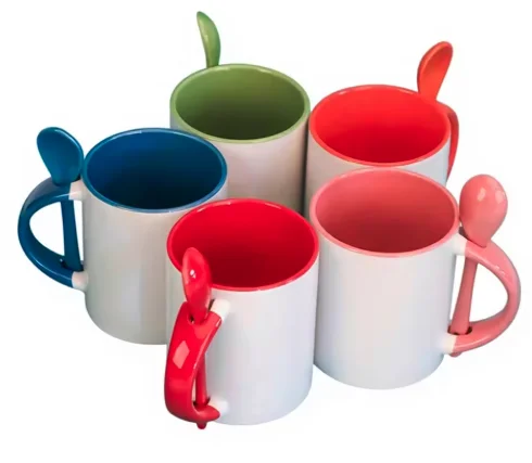11oz Ceramic Mug Sublimation Blank Inner Colorful Coating Cup With Spoon Tea Milk Water Cup For DIY Logo Photo Printing