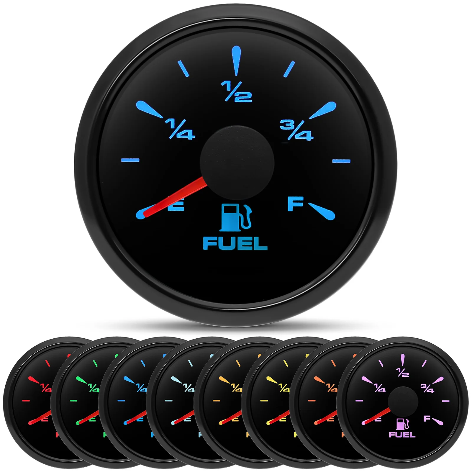 52mm Gauges Fuel Level Meter for Car Boat Yacht Gas Diesel Oil Tank Level Gauge Indicator 7colors LED Backlight without Sensor