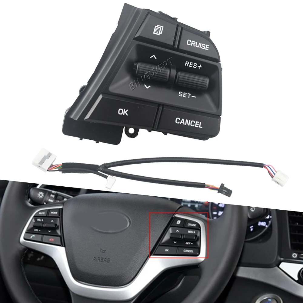 

Right Button+Wire For Hyundai Elantra 1.6L 2.0L 2016 2017 2018 Steering Wheel Cruise Control Switch With Backlight