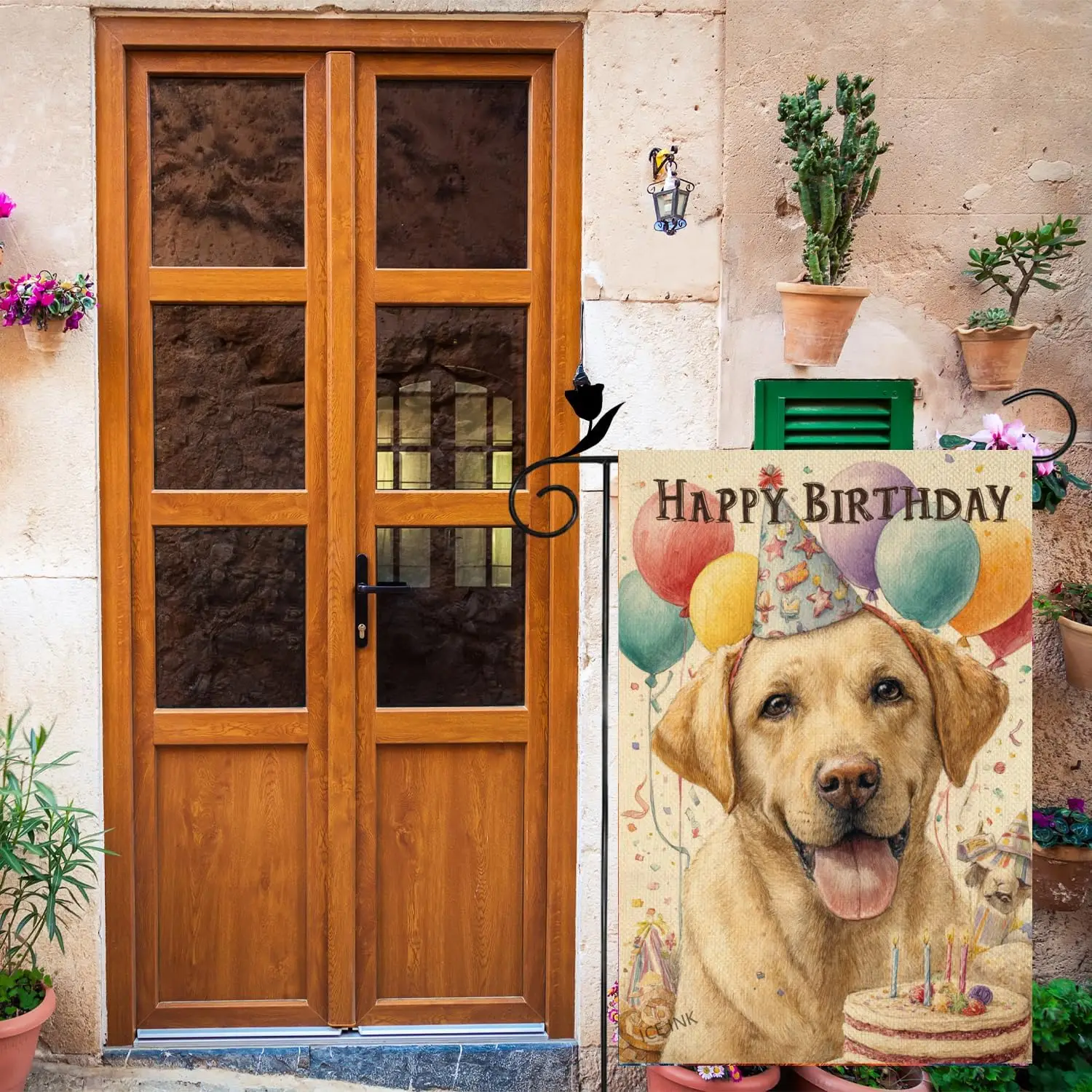 Ice ink Happy Birthday Labrador Retriever Balloon Cake Flags 12x18 Inch Double Sided Linen Small Yard Flag House Flags for O llz