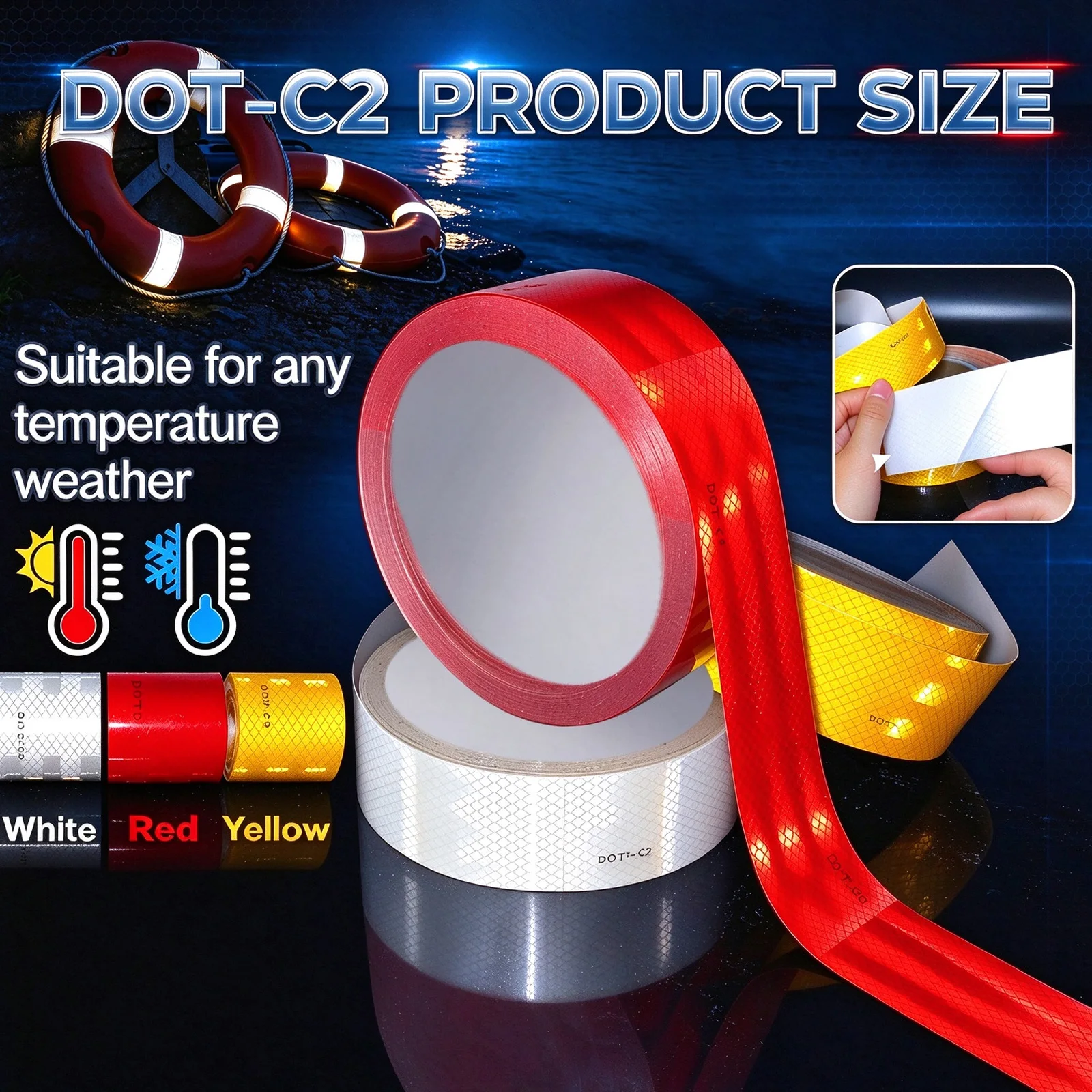 10M High Visibility DOT-C2 Red Car Reflective Tape Night Driving Safety Strip Motorcycle Reflector Decal for Enhanced Visibility