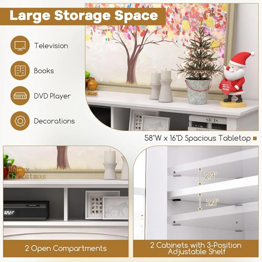 65 TV Electric Fireplace Media Stand with 23 Insert, 3-Level Flames, Entertainment Center