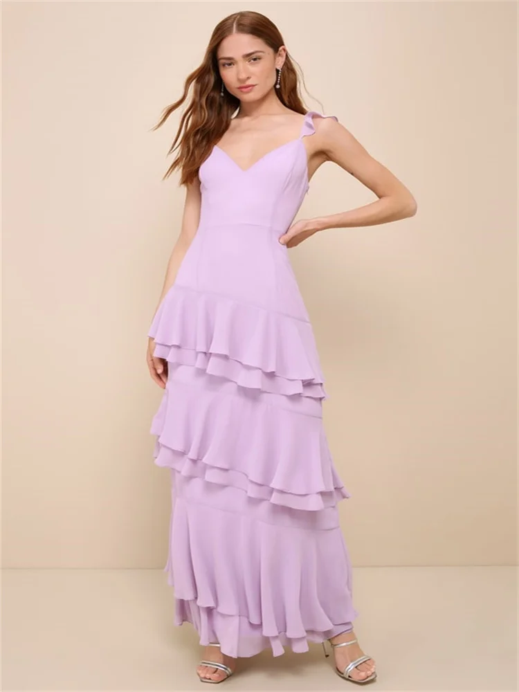 

New Arrival Sweetheart Neckline Thin Strps Straight Evening Dress Sexy Open Back Zipper Floor Length With Ruffles Gown For Women