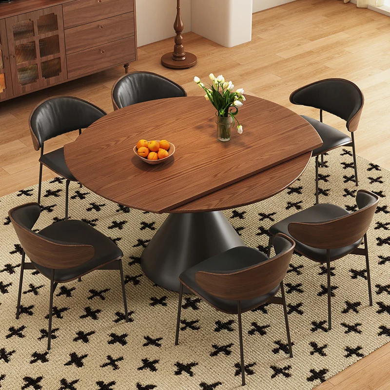 

Solid wood dining table retro style retractable household simple dining table square and round dual-purpose