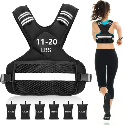 Weighted Rucking Vest Adjustable 11-20lb 6 Weights Large Pocket Men Women Running Walking Strength Training Workouts Gym Fitness
