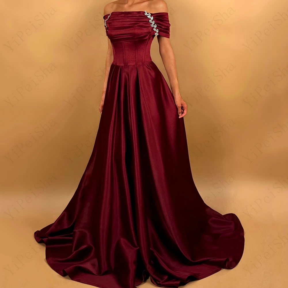 

Customized Mermaid Evening Dresses Floor-length Off The Shoulder Sleeveless Prom Gown Fashion Crystal Pleat Draped Party Gown