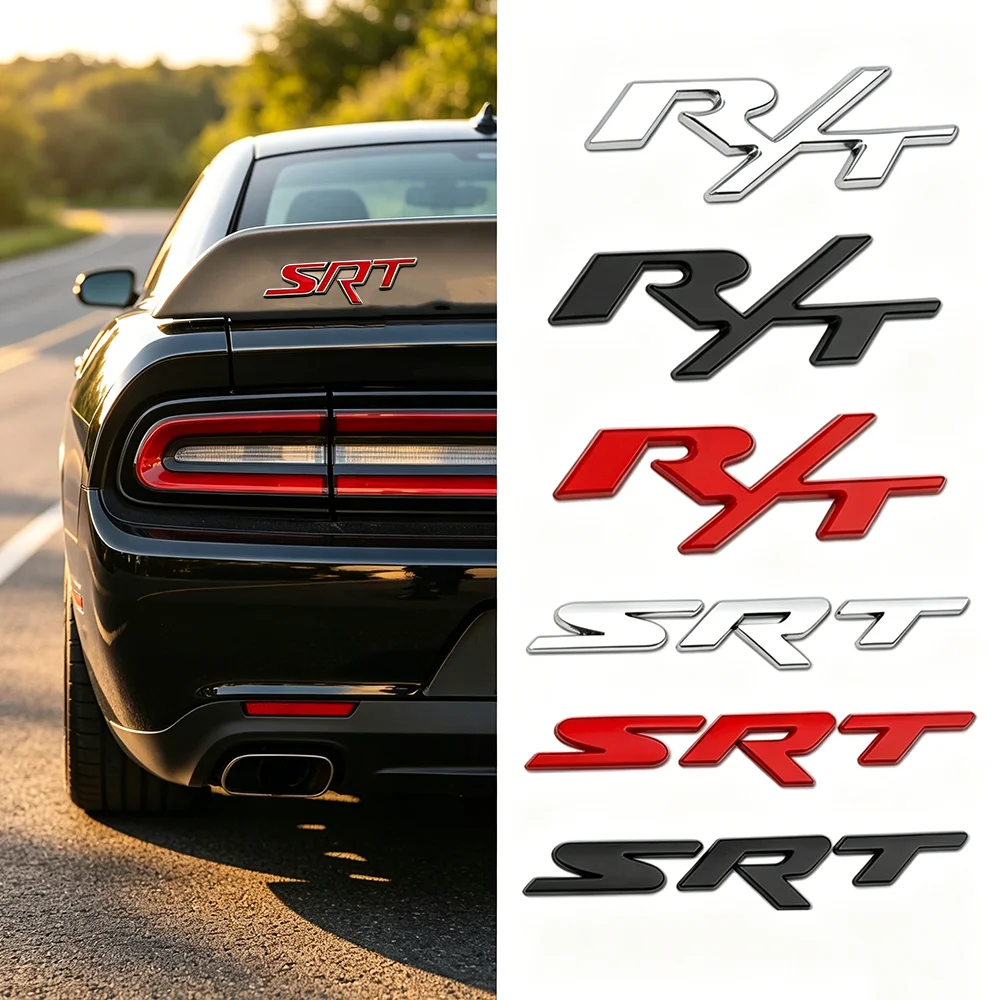3D Zinc Alloy SRT R/T Car Side Fender Rear Trunk Badge Emblem Auto Modified Accessories for Dodge Challenger Charger Durango Ram