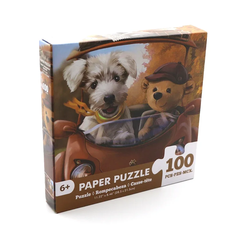 100-teiliges Puzzle-Spiel zum Zusammenbauen von Bildern, Cartoon-Tiere, Hunde, Fahren, Dekompressions-Puzzles, Spielzeug, pädagogische Geschenke