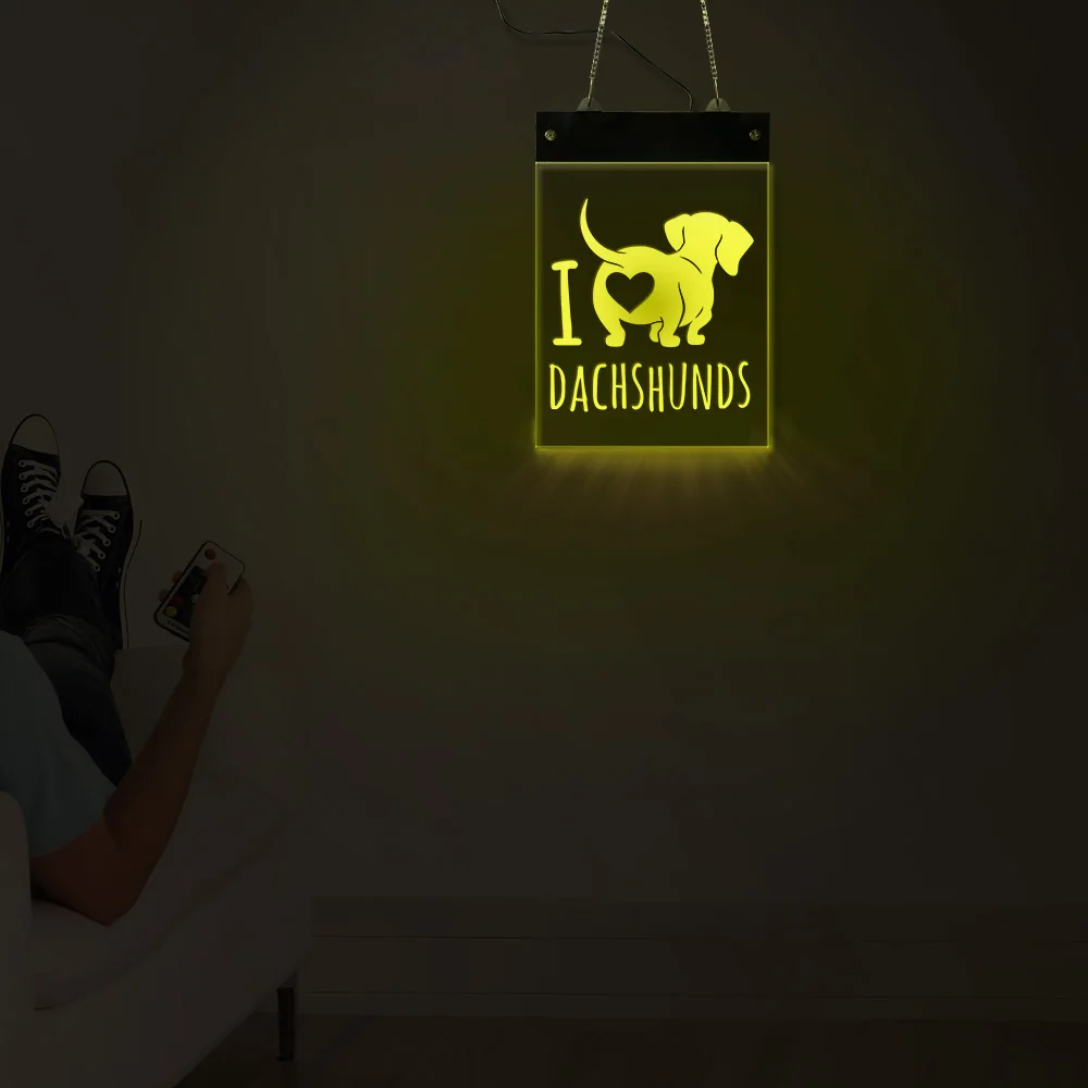 Imagem -05 - Amo Dachshund Led Iluminado Sinal Colorido Mudanças Pendurado Placa de Acrílico Salsicha Cão Wiener-proprietários de Cães Led Iluminação Decoração de Casa eu