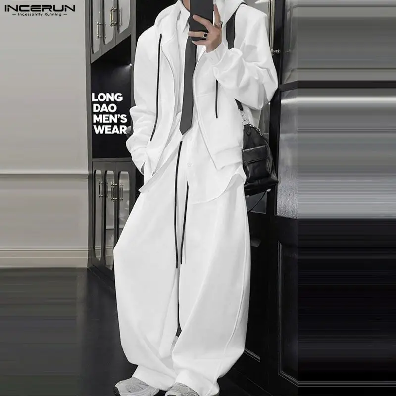 

INCERUN мужские комплекты однотонные толстовки и брюки на молнии с капюшоном и длинными рукавами комплекты из двух предметов для тренировок уличная одежда повседневные мужские костюмы S-5XL