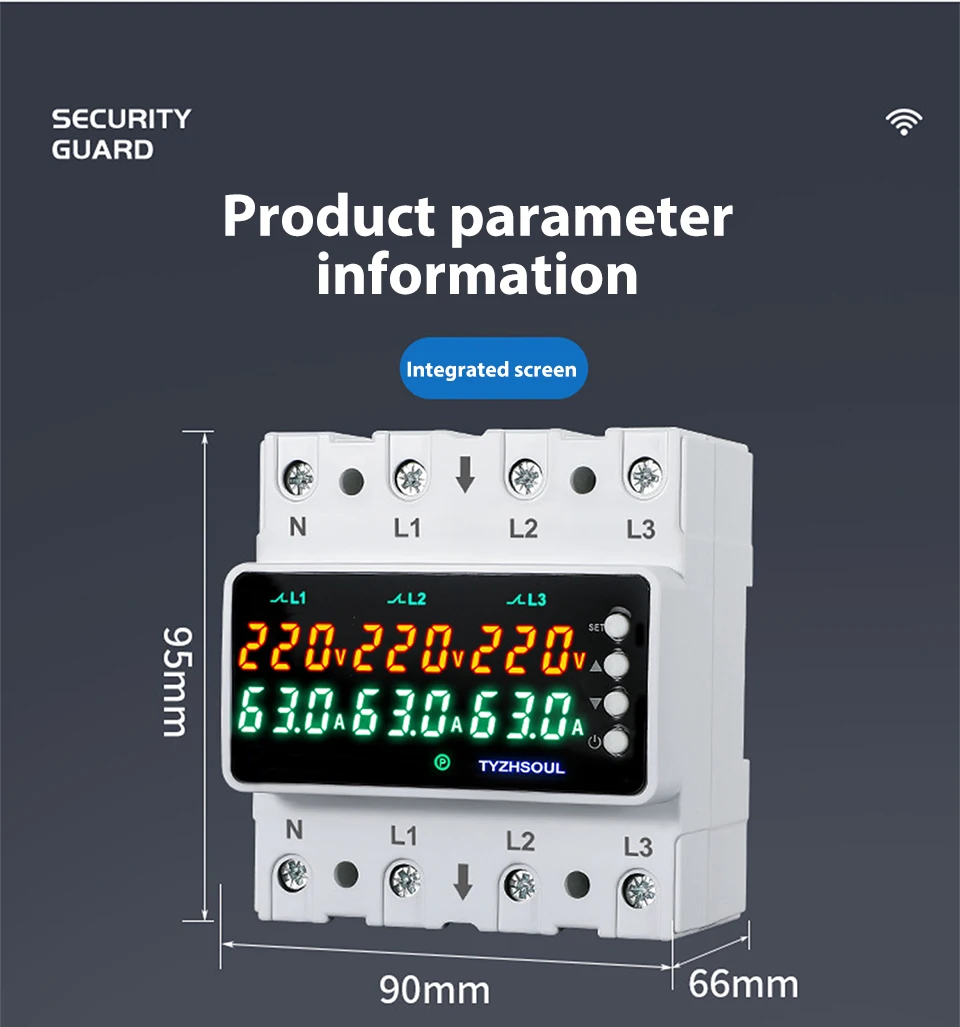 3 Phasen 63 A/100 A DIN-Schiene Voltmeter Amperemeter Einstellbare Über- und Unterspannung Strombegrenzung Schutz Monitor Relais Schutz – Detail 8
