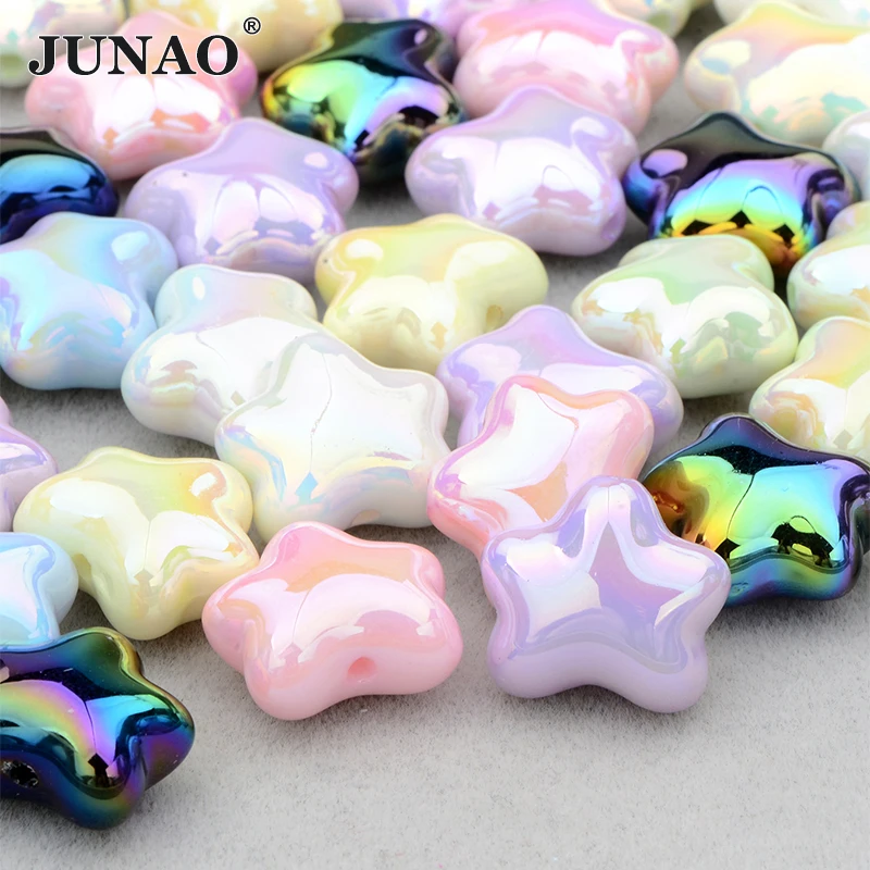 JUNAO New Arrival 10Pcs 20mm Mix Color Star Shape Charms Acrylic Beads With Hole For DIY Bracelet Necklace Loose Bead Accessorie