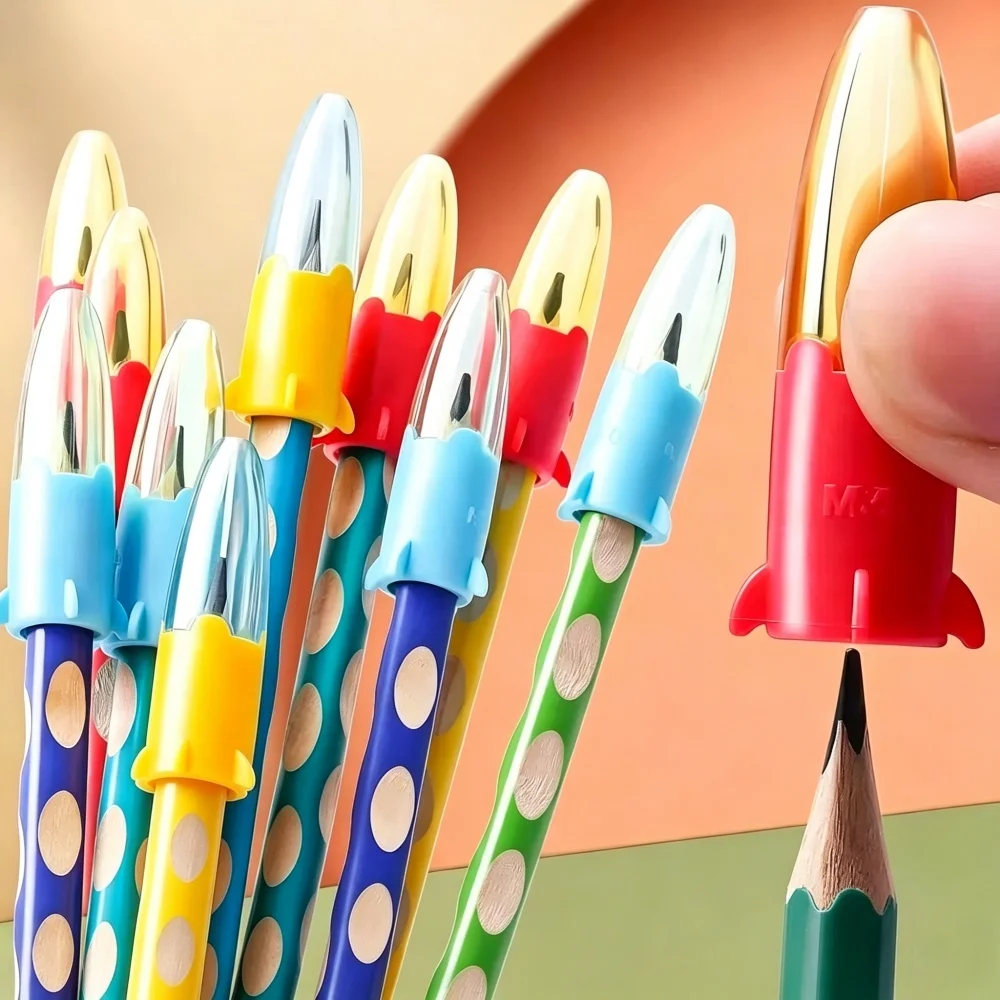 M&G Cartoon Pencil Caps Rocket Shaped Clear Anti-dirt Anti-fall Pencil Cover Protect Pen Tip Pencil Extender Back To School Gift