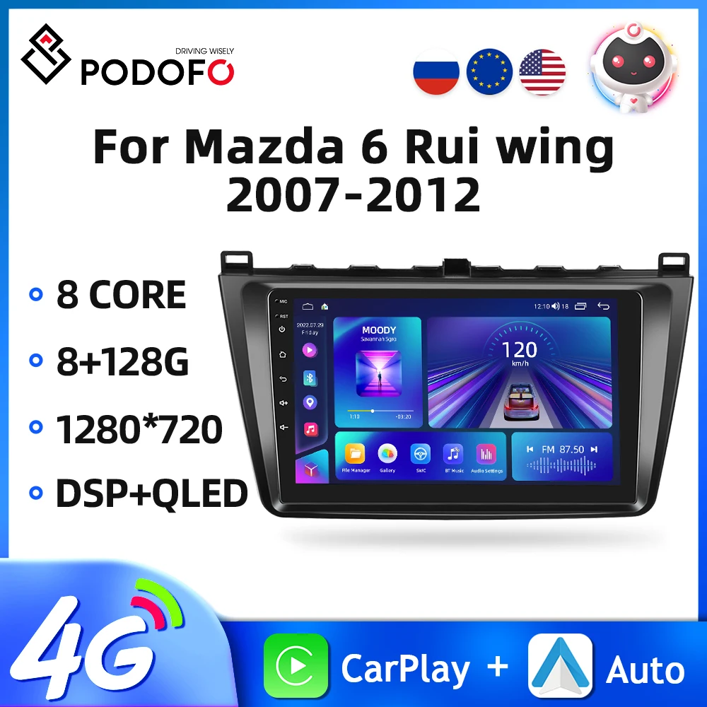 

Podofo Android 2din Car Radio For Mazda 6 Rui Wing 2007-2012 Multimedia Video Player GPS Navigation 4G Carplay DSP Autoradio