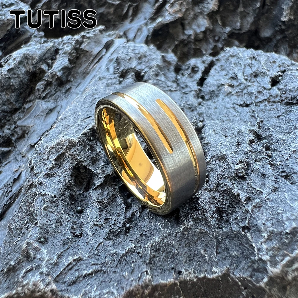 Dropshipping TUTISS Mens Womens Flat Tungsten Wedding Band Fashion Ring Unique Groove Brush Finish 8MM Comfort Fit