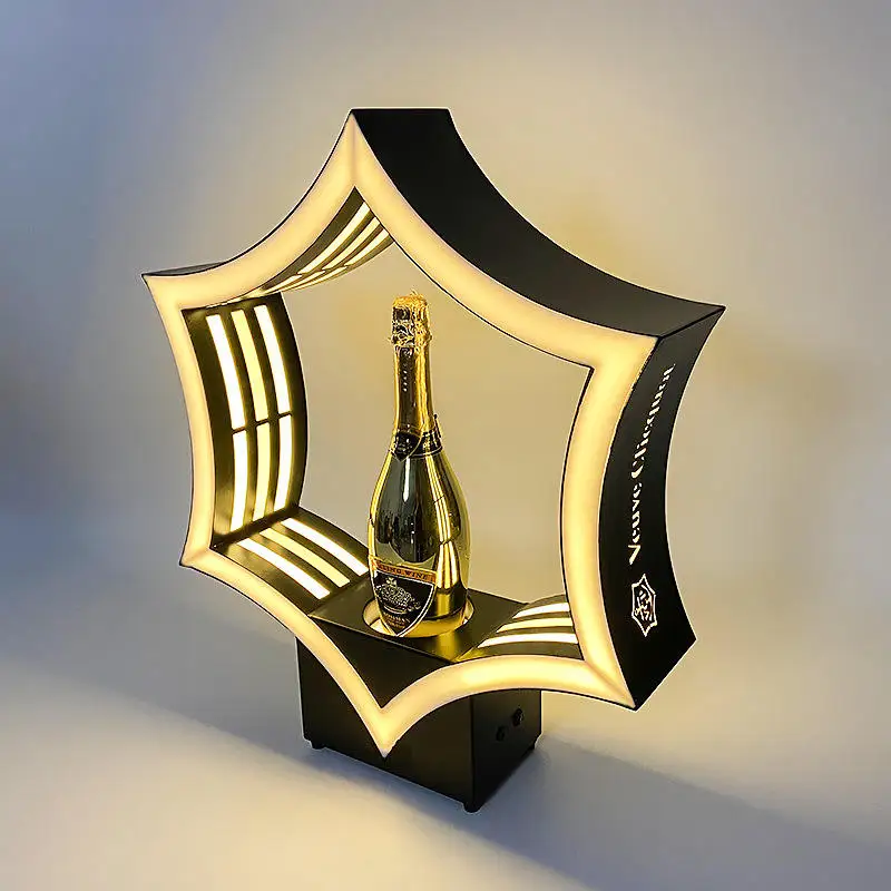 Hexagon Veuve Cliequot Champagne Bottle Presenter LED Wine Glorifier Neon Sign Display Rack VIP Service Bar Stand for Nightclub