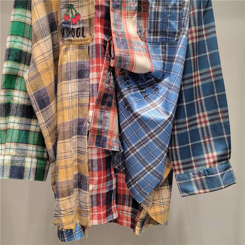 Retro Loose Casual Plaid Shirt Women\'s 2024 Autumn Splicing Contrasting Color Design Hot Girl Top Long Sleeve Street Blouse