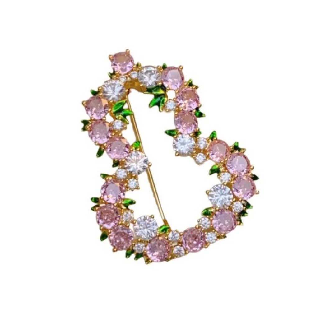 Zinc Alloy Brooch Electroplated High-End Brooch Decorative Lapel Pin Modern Pink Zircon Brooch For Office Coats Women