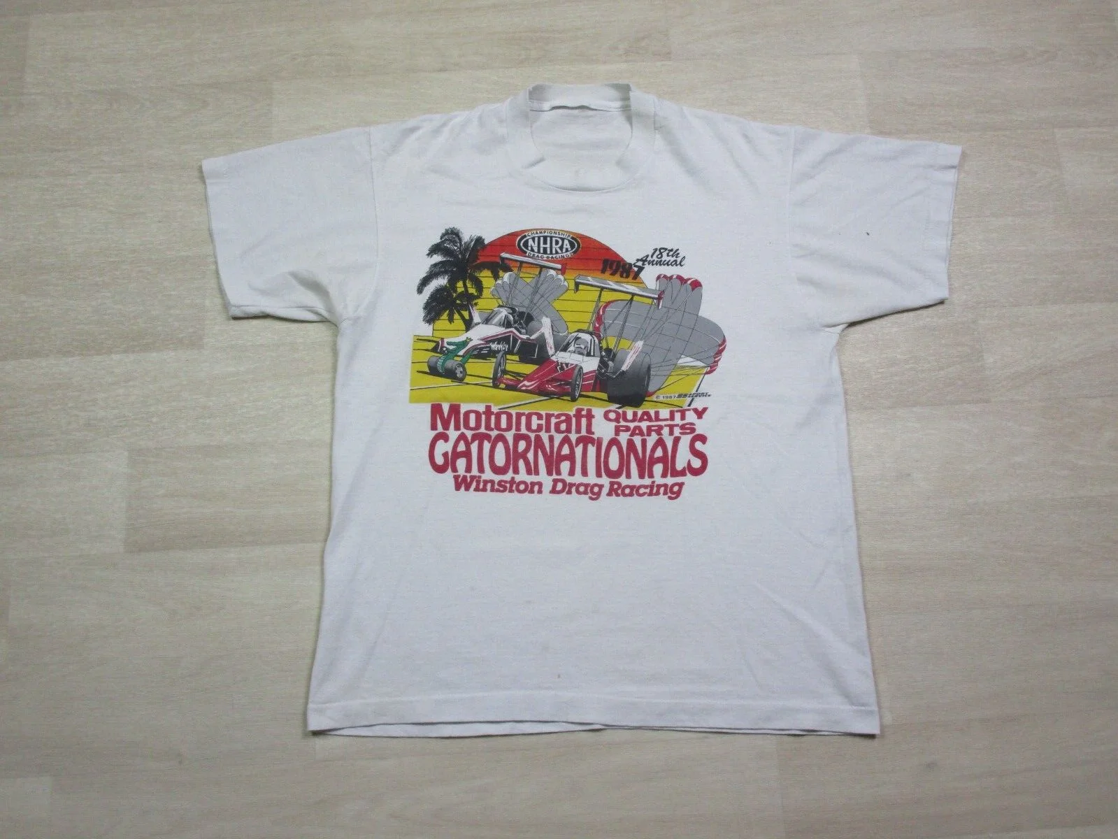 Vintage 1987 Motorcraft Gator Nationals Drag Racing T Shirt Size (L) Florida