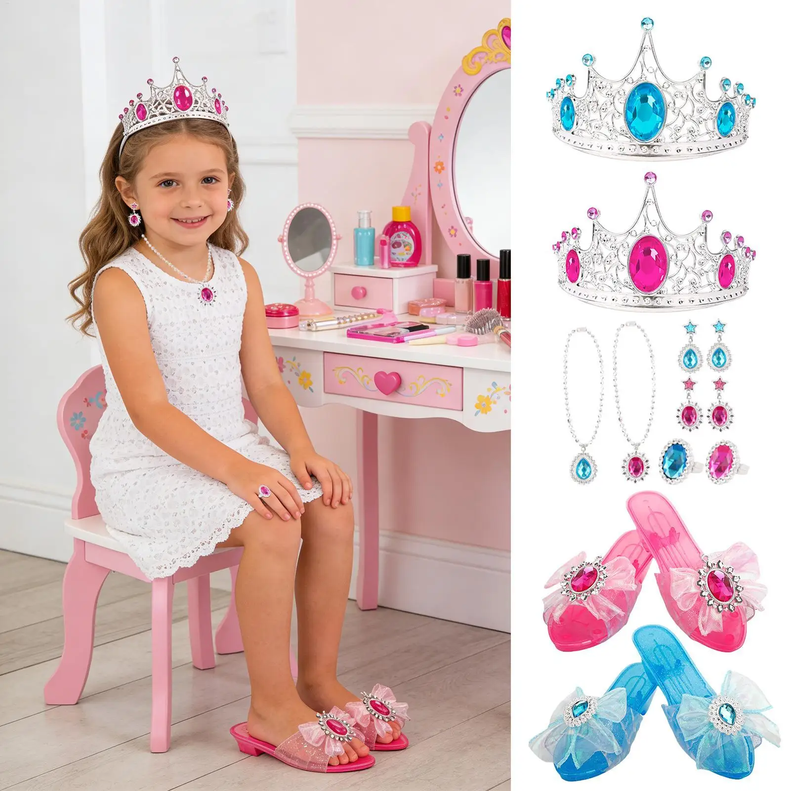 

Princess Dress Up Shoes With Necklace Non-slip Role Play Toys Kids Princess Shoes For Ear Ring Party Birthday Holiday