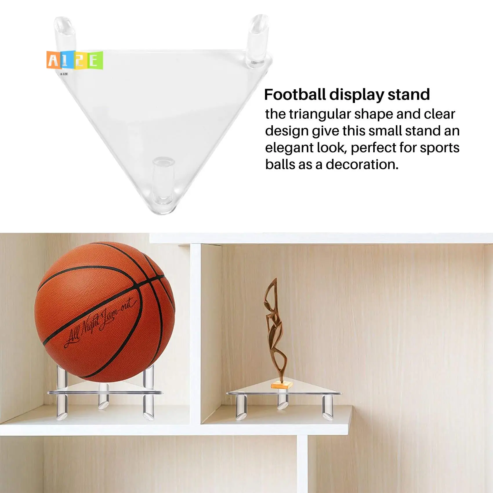 

A12E-Acrylic Ball Stand - Holds Footballs, Basketballs, Volleyballs Or Soccer Balls - Display Stand Or Holder