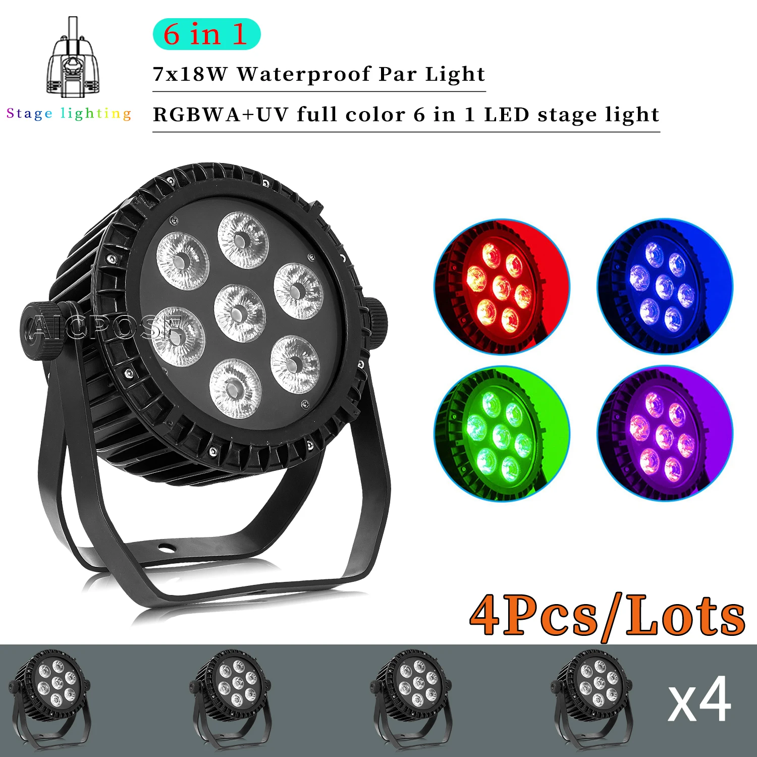 4Pcs/Lots 7x12W RGBW/7x18W RGBWA+UV 6 in 1 LED Par Light Outdoor Waterproof Stage Light DMX Control DJ Disco Equipment Lighting