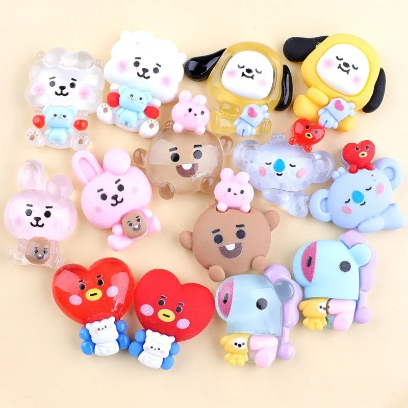 20pcs Kawaii BT21 Resin Accessories DIY Handmade Phone Case Hair Clip Accessories Water Cup Refrigerator Sticker Material Gift