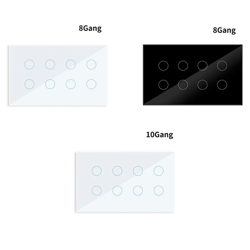 WIFI Smart Touch Light Настенный выключатель прерывателя Стеклянная панель 8-банка Tuya Smart Life для Alexa Google Home Легкая установка Белый