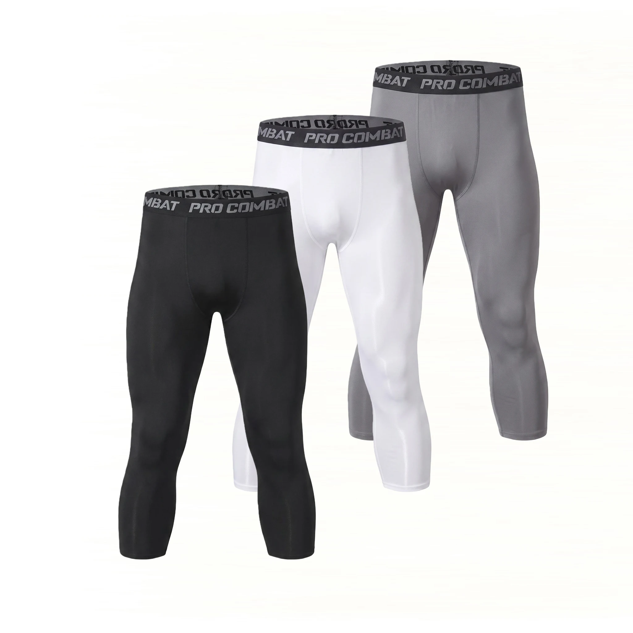 3 Stück Herren 3/4 Kompressionshosen, schnelltrocknende Capri-Leggings, Sport-Basisschicht, Leggings für Fitnessstudio, Training, Laufen und Sport.